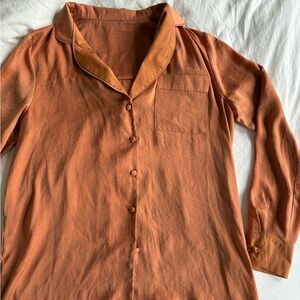 Rust Silk Button-Up Shirt